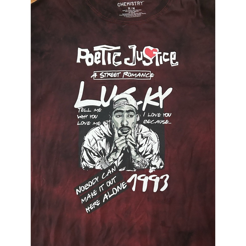 Poetic Justice Tupac 1993 Long Sleeve T-Shirt Men's Medium Burgundy Tie Dye - Picture 4 of 5